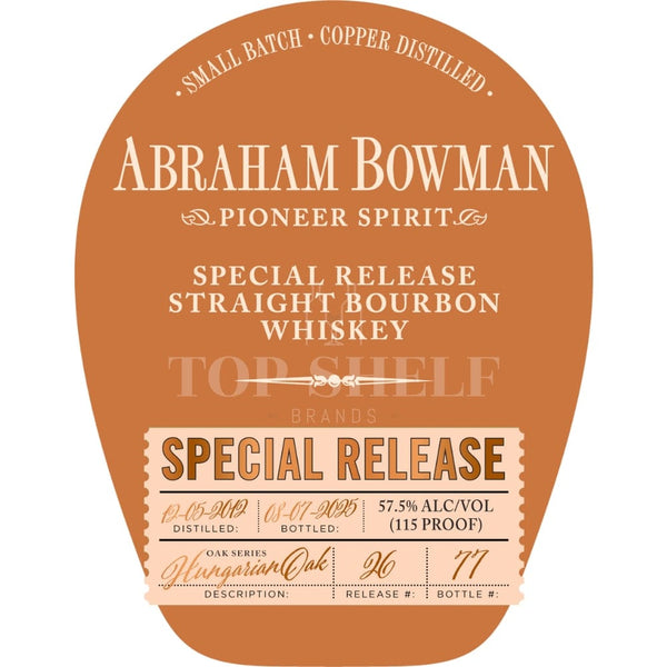 Abraham Bowman Special Release #26 Bourbon Hungarian Oak