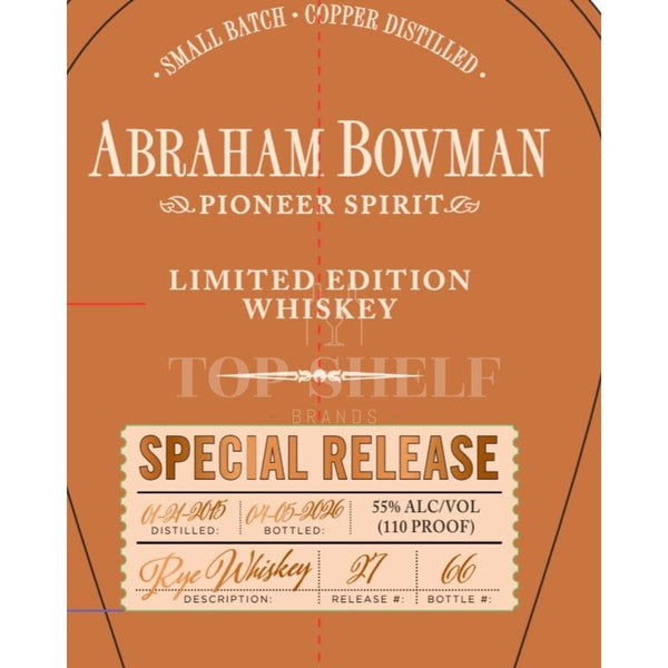 Abraham Bowman Special Release #27 Rye Whiskey