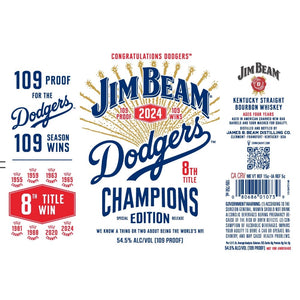 Jim Beam Dodgers 8th Title Champions Edition Bourbon 109 Proof