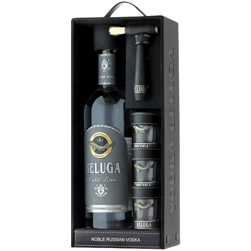 Beluga Gold Line Russian Vodka Gift Set with 3 Shot Glasses