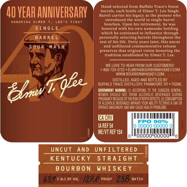 Elmer T. Lee 40th Anniversary Uncut Unfiltered Bourbon