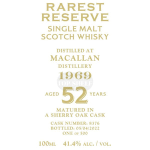 Rarest Reserve 52 Year Old Macallan 1969