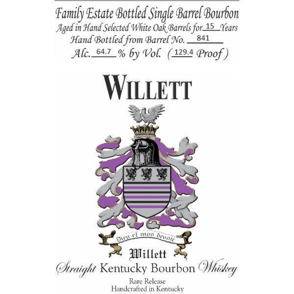 Willet 15 Year Old Single Barrel Bourbon Barrel #841