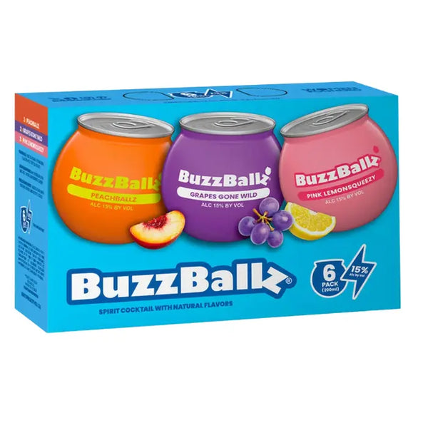 Buzzballz Variety Pack Peach Grape Pink Lemonade Cocktails 6-Pack