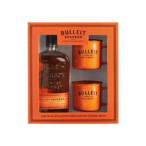 Bulleit Bourbon Whiskey with Two Branded Ceramic Mugs