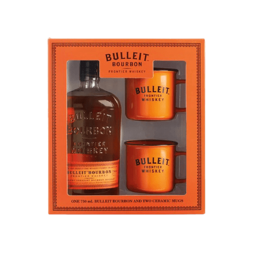 Bulleit Bourbon Whiskey with Two Branded Ceramic Mugs